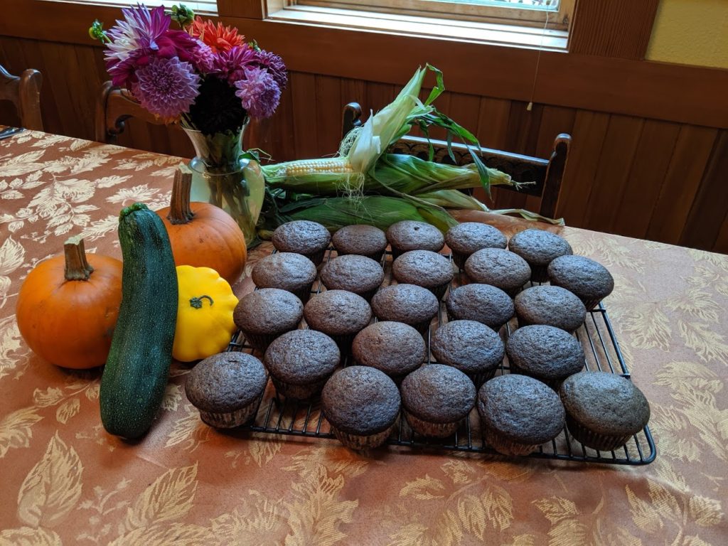 Chocolate Zucchini Muffins on a cooling rack