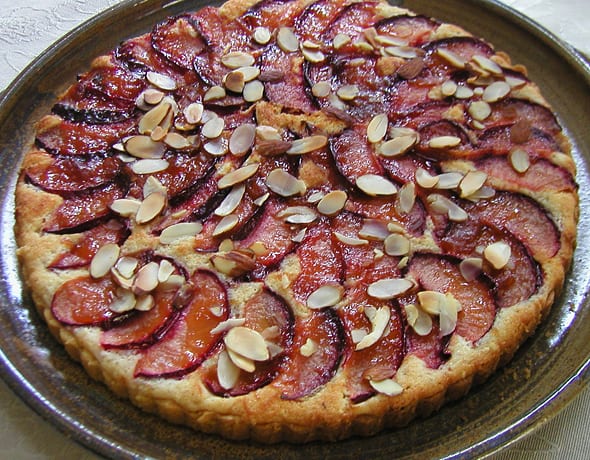 Plum Torte sprinkled with slices almonds