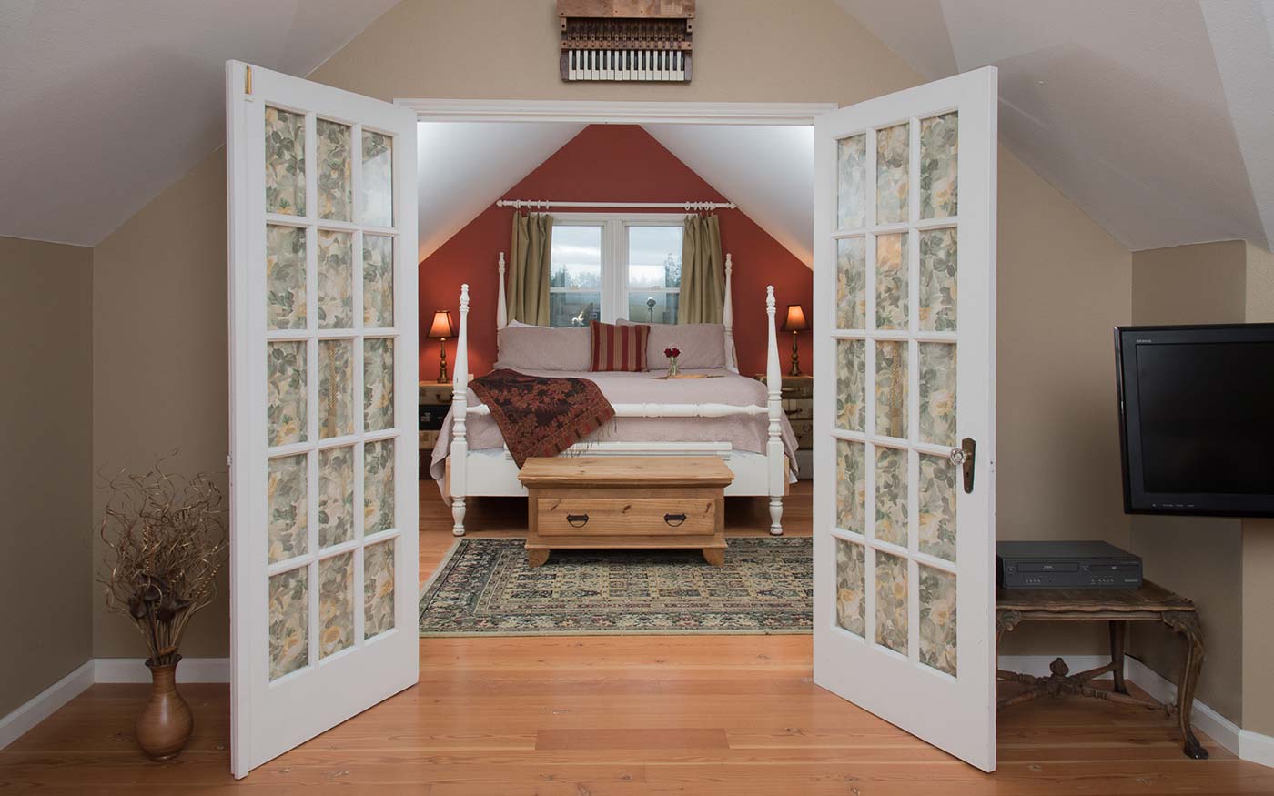 A romantic guest room at our Friday Harbor Hotel, one of the most romantic getaways in Washington