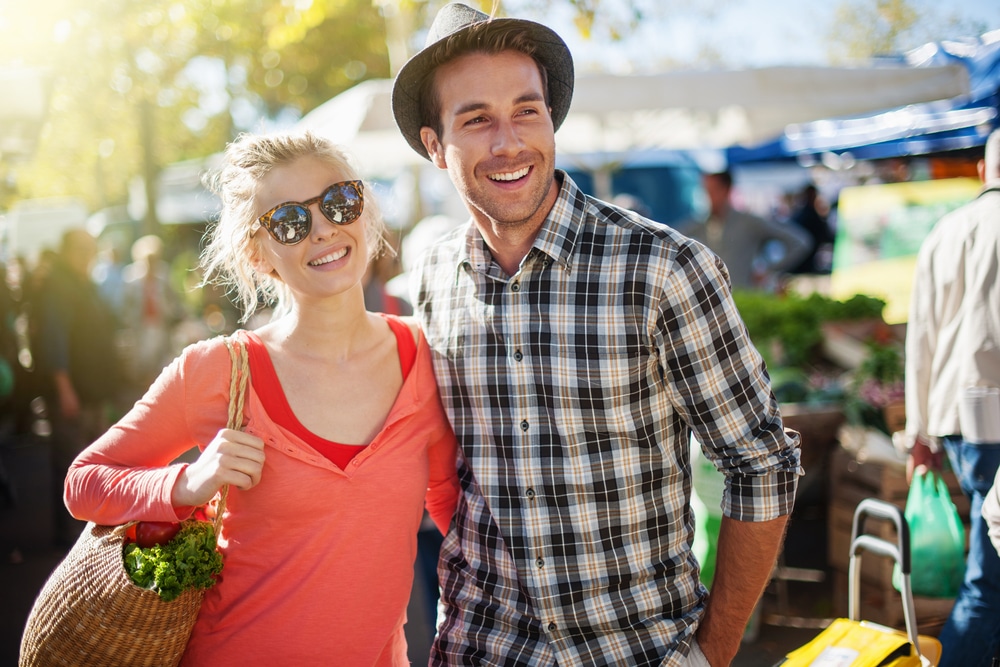 Friday Harbor Shops, photo of a happy couple at a farmers market