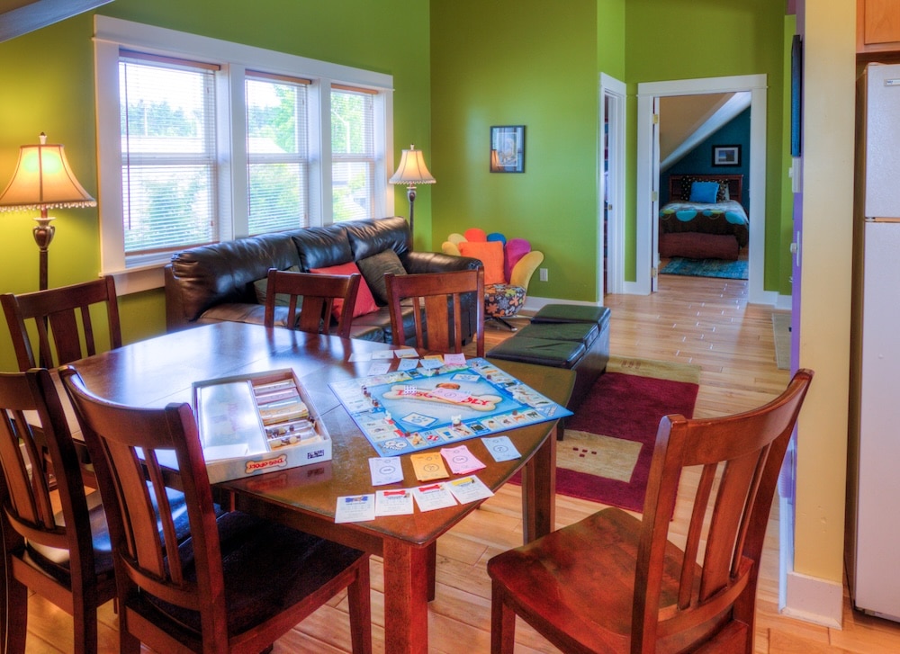 Games setup on a table at one of the best family-friendly hotels in Friday Harbor